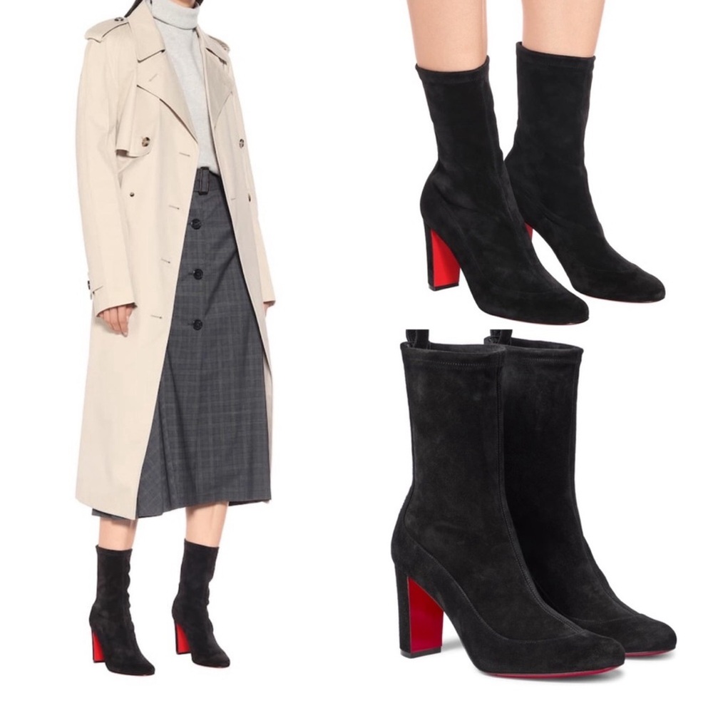 Christian Louboutin Gena 85 suede ankle boots black leather suede block heel